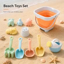 11 pezzi Set divertente per bambini di secchio e setaccio pieghevoli, secchio portatile e pieghevole per spiaggia, sabbia, giochi d'acqua - Multicolore - Visualizzare 12