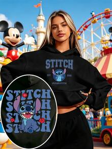 Disney Long Sleeve Top Women,Disney Outfit Women,Double-Sided Stitch Graphic Women Hoodie,Disney Hoodie For Women,Suitable For Sports Daily Wear - 黑色 - 查看 1