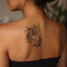 1pc Waterproof Anti-Rub PVC Realistic Unicorn Tattoo Sticker, Suitable For Daily Wear - Grey - View 4