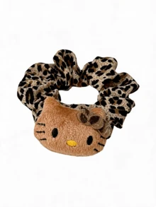 Miniso Hello Kitty 豹紋卡通貓絨毛大腸圈髮圈 1入 柔軟彈性輕盈 女款 日常派對禮物 - 樣式1 - 查看 6