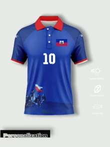 1pc Personalized 2026 Haiti Home Polo Football Jersey Shirt, And Sports Summer - Blue - View 2