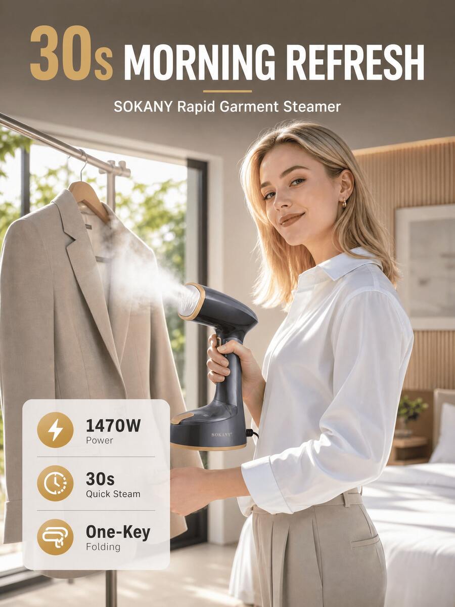SOKANY3065 Foldable Handheld Steamer, Fast Heating, Powerful Steam, Wrinkle Removal, Portable Mini Iron, Suitable For Home, Travel, Office - Black - View 1