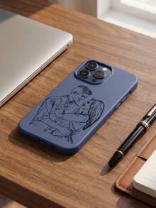 Funda de teléfono personalizada y personalizable con diseño de dibujo de línea, con patrón de dibujos animados, compatible con iPhone 17 16 15 Pro Max, adecuada para personalización de retratos personales de familia, parejas, mascotas, amigos, con función anti-caída y anti-arañazos - Azul - Ver 4