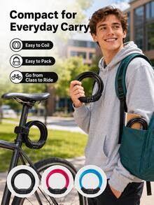 Modern Portable Bicycle Combination Lock, High Flexibility Steel Cable Ring Lock, 4-Digit Combination Cable Lock, Suitable For City Commuting, Campus, Daily Riding, Travel, Back To School Season, Outdoor Bicycle Equipment - Multicolor - View 5