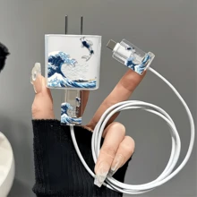 3pcs Wave & Flying Fish Pattern Transparent Charger Protective Case Compatible With IPhone 18W/20W, Charger Protective Case Compatible With IPhone 13/14/15, 20W Charger Protective Set, Cable Protector, Charging Cable Head Protector, Gift, Transparent Protective Case, Charger Protective Shell - Multicolor - View 1