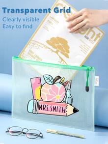 Personalized Office File Storage Bag, Large Capacity Transparent Document Portfolio Case, Waterproof Teacher Organizer Handbag - Multicolor - View 6