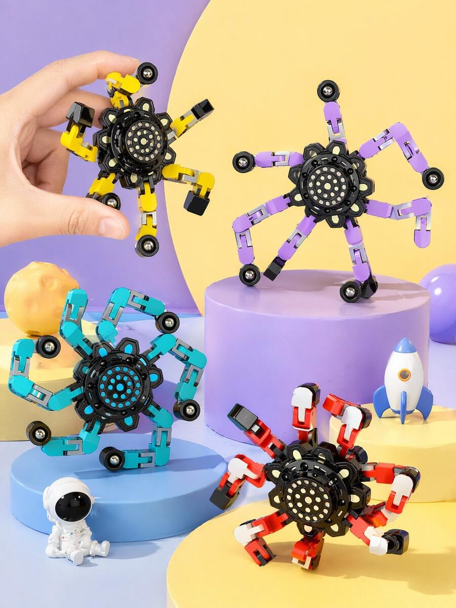 POKOJA LAND 1/4/8個可變形減壓陀螺，DIY可互換動作旋轉玩具，減壓玩具指尖玩具，復活節籃子填充物減壓玩具，可用作手機支架，辦公和娛樂減壓玩具。