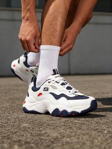 Skechers 男士 D'LITES 系列時尚綁帶運動鞋，2026 夏季 & 冬季新品 熊貓休閒老爹鞋 237152-WNVR - 237152-WNVR - 查看 4