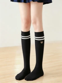 1/3 Paar gestreifte College-Stil Kniestrümpfe, süßer Stil Damen Wadenstrümpfe, japanischer koreanischer JK-Mädchen-Stil vielseitig für den täglichen Gebrauch und Sport, zweistreifige gestreifte einfarbige Mittellänge Socken, Damen Sportsocken - Verschiedenfarbig - Übersicht 3