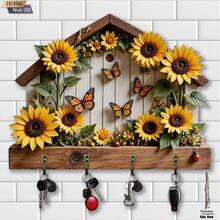 2D Flat, 1pc, Sunflower Welcome Key Hook, Wooden Multi-Functional Home Key Rack, Includes Four Metal Hooks, Wall Decor, Porch Decor, Room Decor, Villa Decor, Seasonal Home Hanging Rack Decor - Multicolor - View 10