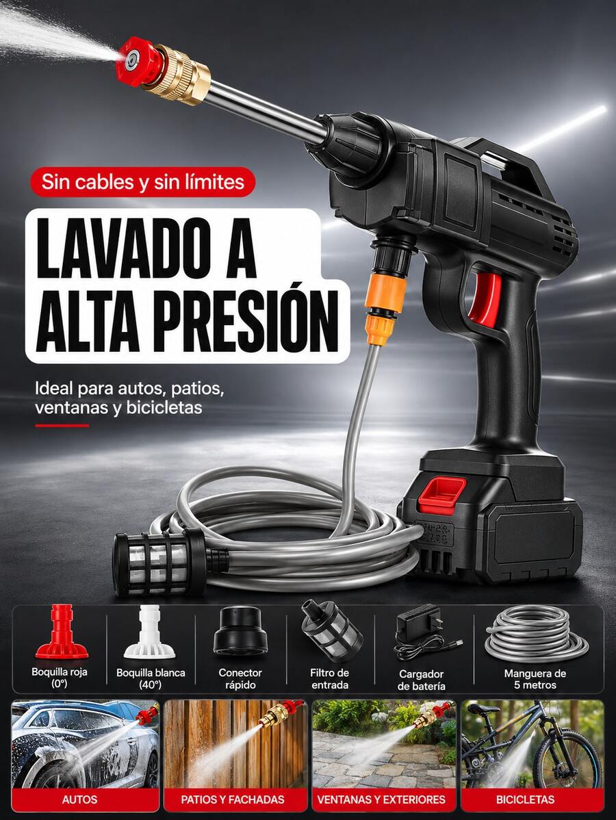 Pistola de lavadora a presión, lavadora a presión portátil con manguera de 5m, pistola de lavado de autos eléctrica de 24V, lavadora a presión para lavar autos, pisos y riego de jardín, accesorios para automóviles