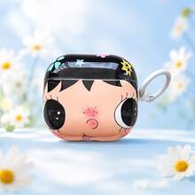 Minimalist Japanese Korean European American Floral Big Face Small Jade Earphone Case With Hanging Ring, Compatible With Apple Pro 3 Case/ Pro 2 Case/ Pro Case/ 4 Case/ 3 Case/ 2 Case/Fashionable Women's Earphone Case/Minimalist Earphone Case/Apple Earphone Case/Apple Earphone Cover - Black - View 2