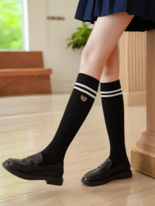 1/3 Paar gestreifte College-Stil Kniestrümpfe, süßer Stil Damen Wadenstrümpfe, japanischer koreanischer JK-Mädchen-Stil vielseitig für den täglichen Gebrauch und Sport, zweistreifige gestreifte einfarbige Mittellänge Socken, Damen Sportsocken - Verschiedenfarbig - Übersicht 5