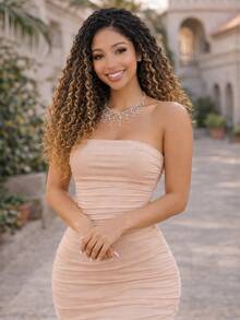 13*4 Inch Deep Brown Curly Hair With Baby Hair Synthetic Lace Front Wig For Women, 24 Inch, For Daily Wear And Party - 挑染棕色 - 查看 2
