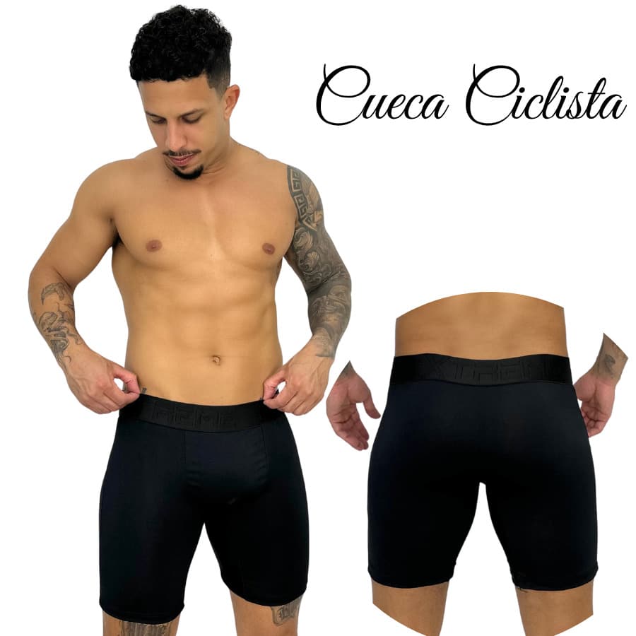 Set Of 3 Long Cycling Briefs With Cutout, Comfortable Polyester, Men's Boxer Briefs, Doesn't Roll Up - 黑色的 - 查看 1