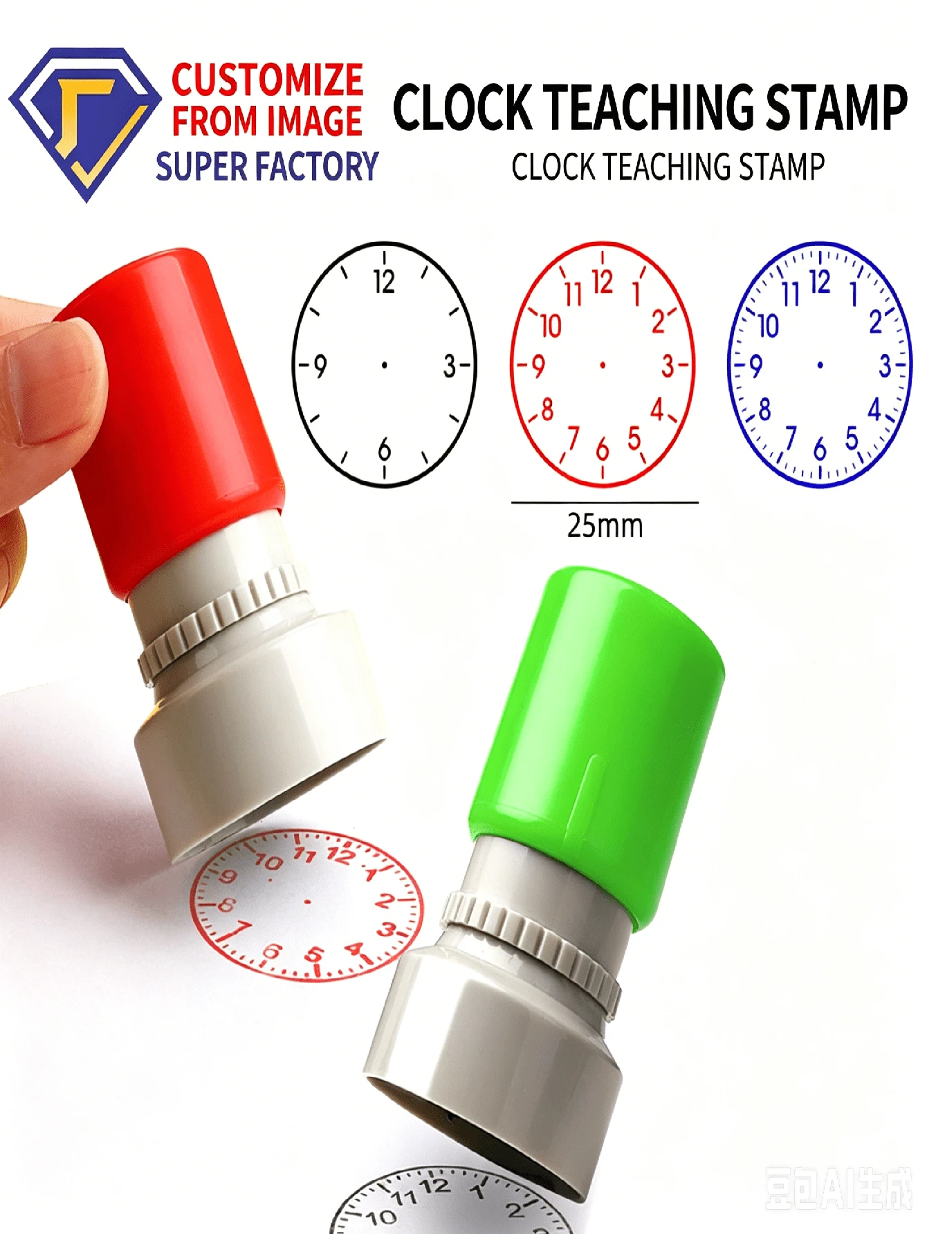 Stempel Jam Bulat 0,98 Inci - Stempel Pelacak Waktu Merah/Biru/Hitam dengan Penanda Jam yang Jelas untuk Hadiah di Kelas, Pelacakan Produktivitas, Sesi Belajar & Manajemen Waktu - Alat Manajemen Waktu Per Jam dari Plastik Tahan Lama untuk Siswa & Penggunaan Kantor