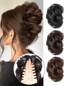 Synthetic Messy Bun Hair Extension Clip-In Claw Clip Ponytail Lazy Updo Wavy Curly Ponytail - Multicolor - View 2