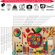 1件開學季橫幅，紅色蘋果搭配彩色3D文字「Welcome Back To School」，卡通文具設計，適合教室裝飾、開學主題會議等場合 - A - 查看 3