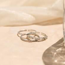 1 Set Anillo de Diamante Minimalista 3 Piezas Anillos Apilables Delicados con Cristal y Piedra Preciosa Joyería Nupcial de Plata Regalo para Dama de Honor - Multicolor - Ver 8
