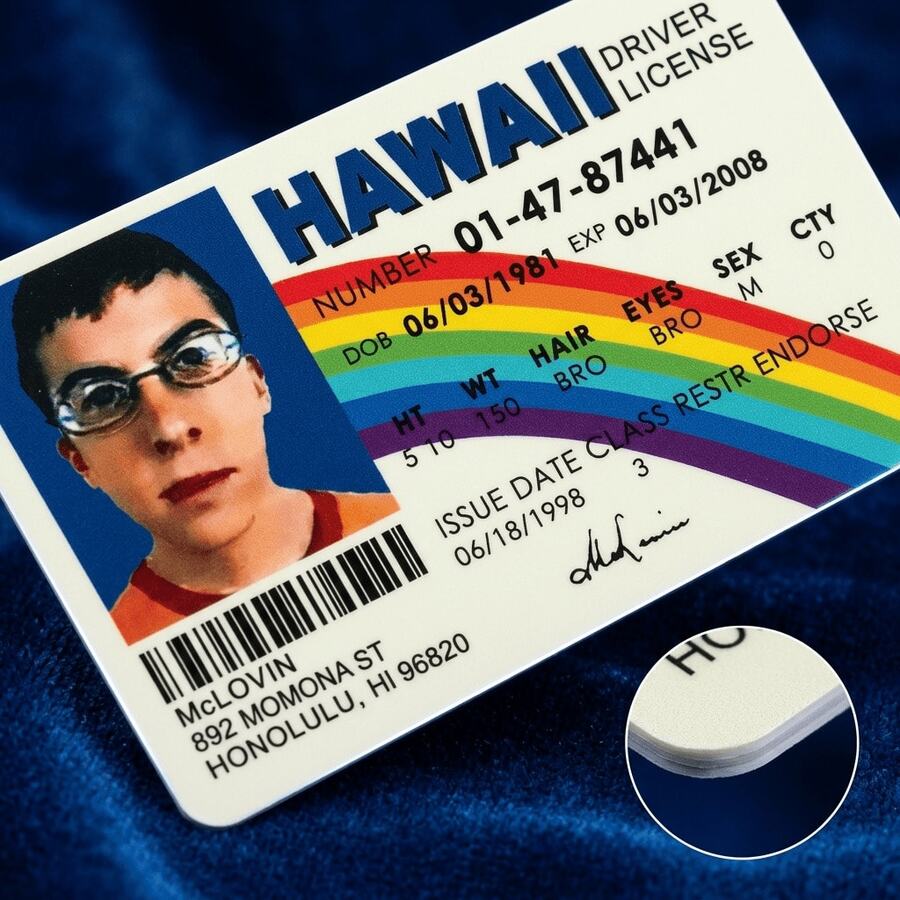1PC McLovin Plastic ID Card - Hawaii Driver's License Style-Novelty Prank Prop,Waterproof And Compact,Suitable For Parties,Halloween,Christmas,Back To School,And Also A Learning Aid. - Single Piece - View 1