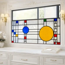 1pc Geometric Abstract Pattern Static Cling Window Film, Suitable For Home, Office Glass Doors, Shower, PVC Self-Adhesive, Removable, 17.72x39.37 Inches - Abstract Geometric Frosted Film - View 8