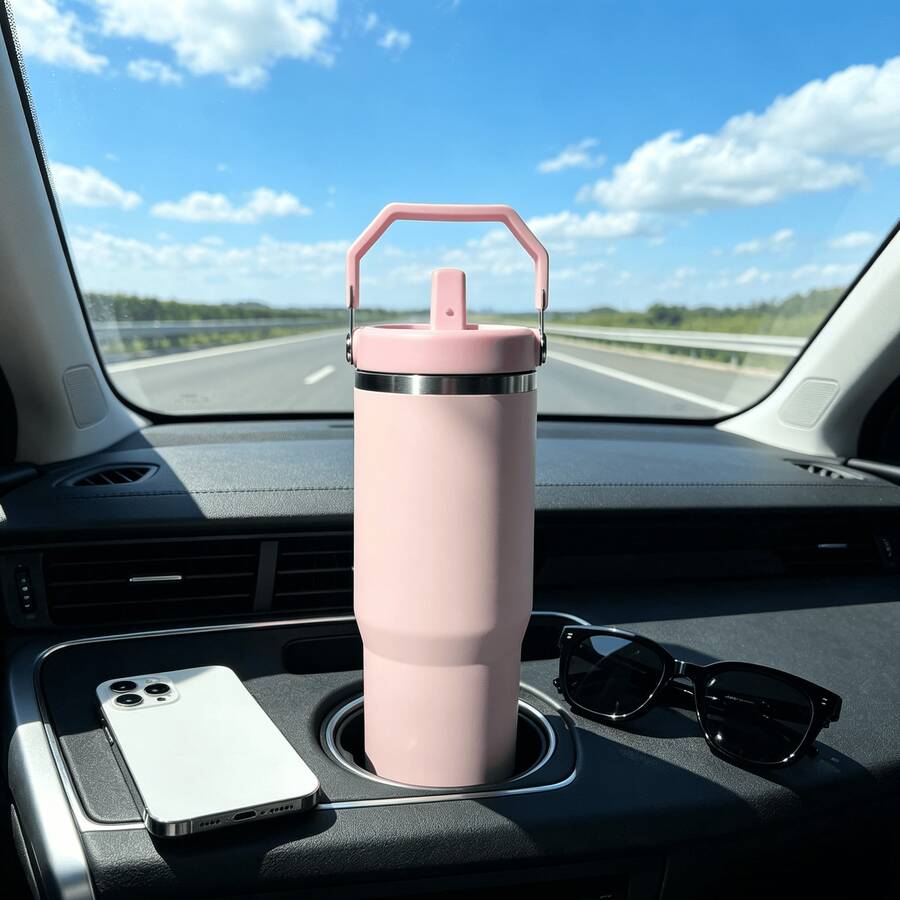 30oz IceFlow 2.0 Flip Straw Tumbler, Rose Quartz, Insulated Stainless Steel Bottle With Handle, Twist-On Leak Resistant Lid, Cupholder Compatible Travel Cup - 粉色 - 查看 1