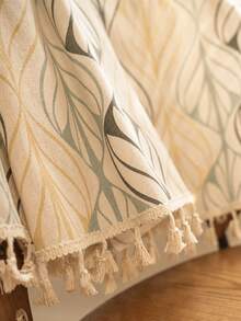 Bubaba Boho Leaf Pattern Curtains With Tassel Fringe, Light Filtering Linen Textured Window Panels For Living Room, Bedroom & Farmhouse Decor - Beige - View 11