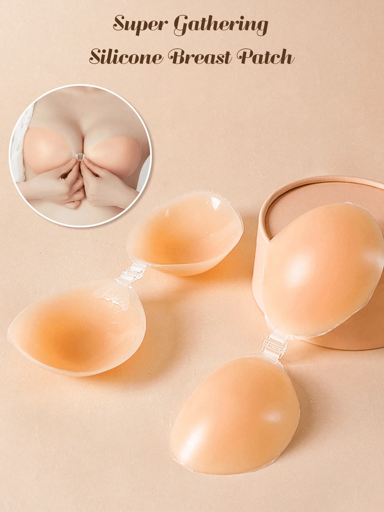 Reusable Front-Closure Invisible Silicone Push-Up Bra, Nipple Covers, Women's Lingerie Accessories, Suitable For Matching With Dresses