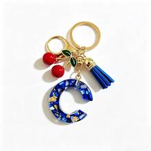 A-Z Resin Initial Keychain, Holiday Gift, Royal Blue Women's Key Chain, Cherry Tassel Car Key Chain Accessory, Gift, Car Decoration, Bag Charm, Cute Gothic Y2K Style For Campus - Royal Blue - View 15