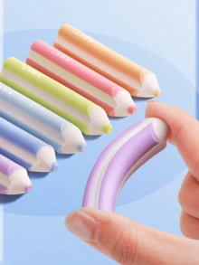 1 Set 6pcs Pencil-Shaped Erasers, Cute Soft Color Stain-Resistant Erasers, Creative Stationery For Office And School Supplies, Ba, First Day Of School - Multicolor - View 2