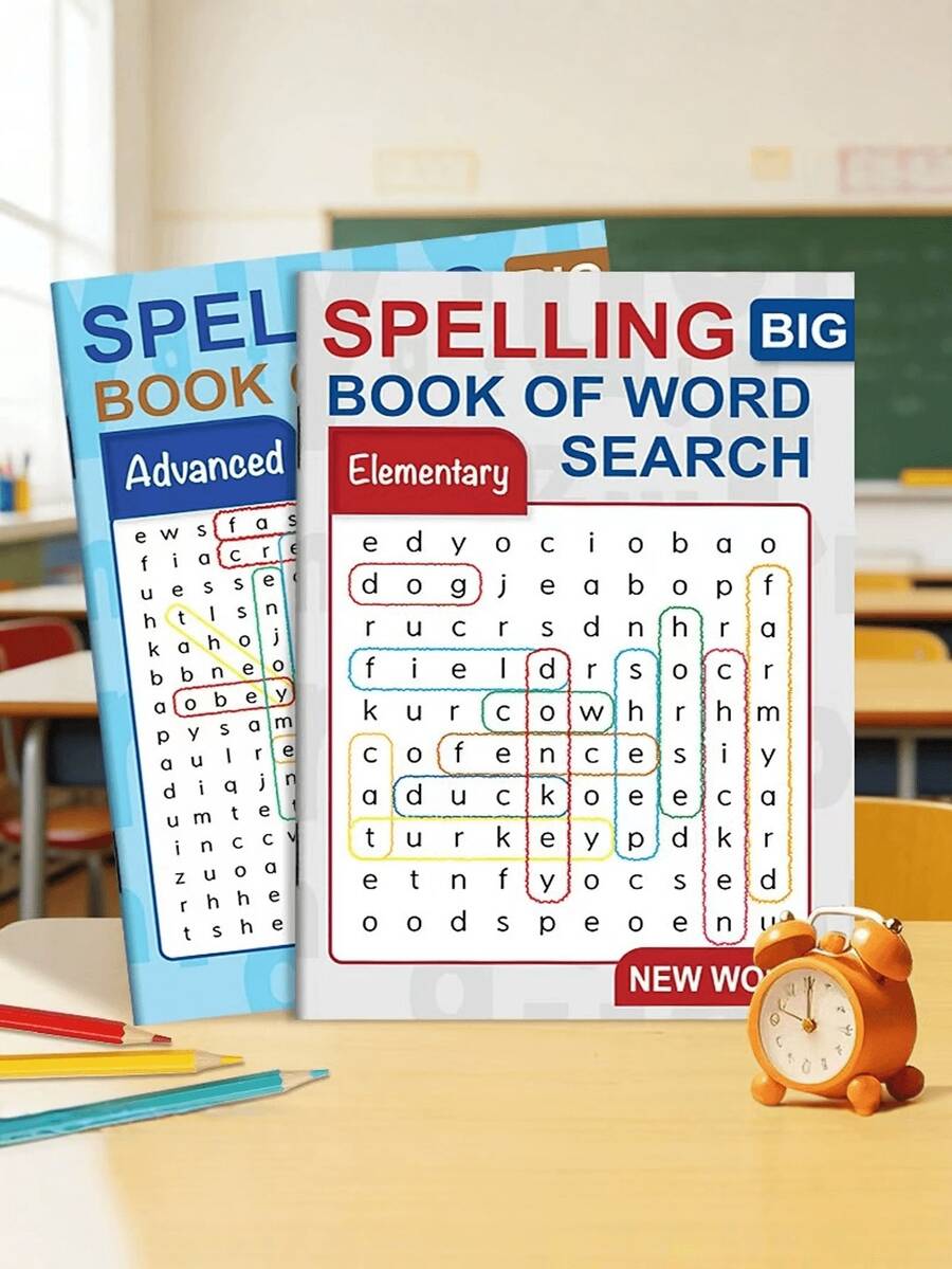 1 Set New English Word Search Game Book, Spelling Practice Workbook, Divided Into Basic And Advanced Versions, Fun Vocabulary Learning Activity Book Suitable For Classroom Use, Ideal Birthday, Christmas, Holiday Gift Back To School - 彩色 - 查看 1