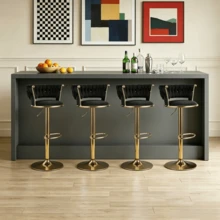 Bar Stools Set Of 2, 360° Swivel Velvet Counter Height Bar Chairs With Woven Backrest, Plush Upholstered Seats & Gold Metal Legs Furniture For Kitchen Island Dining Room Home Bar, Black - Black Set Of 2 - View 4
