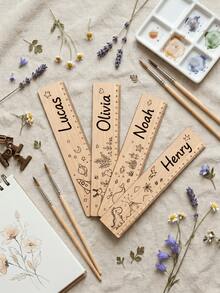 1pc Personalized Custom Wooden Ruler, Desktop Reading Guide And Learning Aid Tool, Customizable With Name And Fantasy Nature, Space Or Dinosaur Patterns, High-Quality Craftsmanship Measuring Tool, Office Supplies, Special Gift For Educators, Friends And Colleagues - Multicolor - View 7