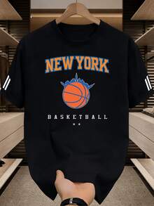 Herren New York Basketball Grafik-T-Shirt - Urbaner Stil, Weich und Atmungsaktiv, Auffälliges Druckdesign, Rundhals, Kurzarm-Sommer-T-Shirt, Sportbekleidung T-Shirt - Schwarz - Übersicht 1