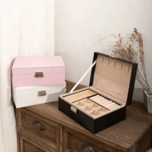 1pc Luxury PU Leather Jewelry Box - Multi-Functional Organizer With Lock, Soft Cushion Drawers & Travel Case, Large Capacity Storage For Rings, Earrings, Necklaces & Bracelets, Elegant Gift For Valentine's Day, Christmas & More - pink 1pc - View 2