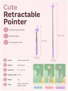 Cute Hand Shape Retractable Teacher Pointer, Stainless Steel Extendable Classroom Whiteboard Pointer Stick, Compact Portable Fun Teaching Tool For Preschool Elementary Teachers - Multiple Styles - View 9