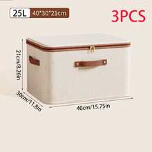 Juego de cajas de almacenamiento de tela beige con ribete marrón, diseño con cremallera y asas de cuero. Adecuado para la organización del hogar y el armario, cajas rectangulares de textura de lino duradero con tapas y asas dobles - Multicolor - Ver 12