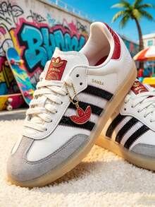 Adidas 中性 Samba OG 舒適輕量低筒休閒運動鞋，適合日常穿著、戶外運動與休閒，JQ5976 - 白/黑色/栗紅 - 查看 4