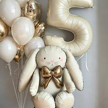 Cream White Rabbit Number Balloon Garland Set, 32 Inch Cream White Number Foil Balloon, Cute Rabbit Standing Aluminum Foil Balloon With Gold Bow, Suitable For Birthday Party Decoration, Baptism, Anniversary, Wedding, Valentine's Day Party Decoration, Christmas Decoration, Wedding Arrangement, Room Decoration. - Rabbit Set - View 8