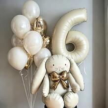 Cream White Rabbit Number Balloon Garland Set, 32 Inch Cream White Number Foil Balloon, Cute Rabbit Standing Aluminum Foil Balloon With Gold Bow, Suitable For Birthday Party Decoration, Baptism, Anniversary, Wedding, Valentine's Day Party Decoration, Christmas Decoration, Wedding Arrangement, Room Decoration. - Rabbit Set - View 6