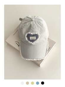 Women's Soft Top Lace Trim Heart Baseball Cap, Sweet Distressed Wide Brim Baseball Cap, Large Head Circumference Face-Slimming Niche Heavy-Duty Original Heart Plaid Embroidered Baseball Cap - Love Grid - View 10
