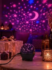 1pc [Starry Sky Projection Lamp] Black Spherical Star & Moon Night Light, Colorful Star & Moon Wall Light Effect | Suitable For Bedroom, Kids Room, Party, Holiday Decoration - Multicolor - View 9