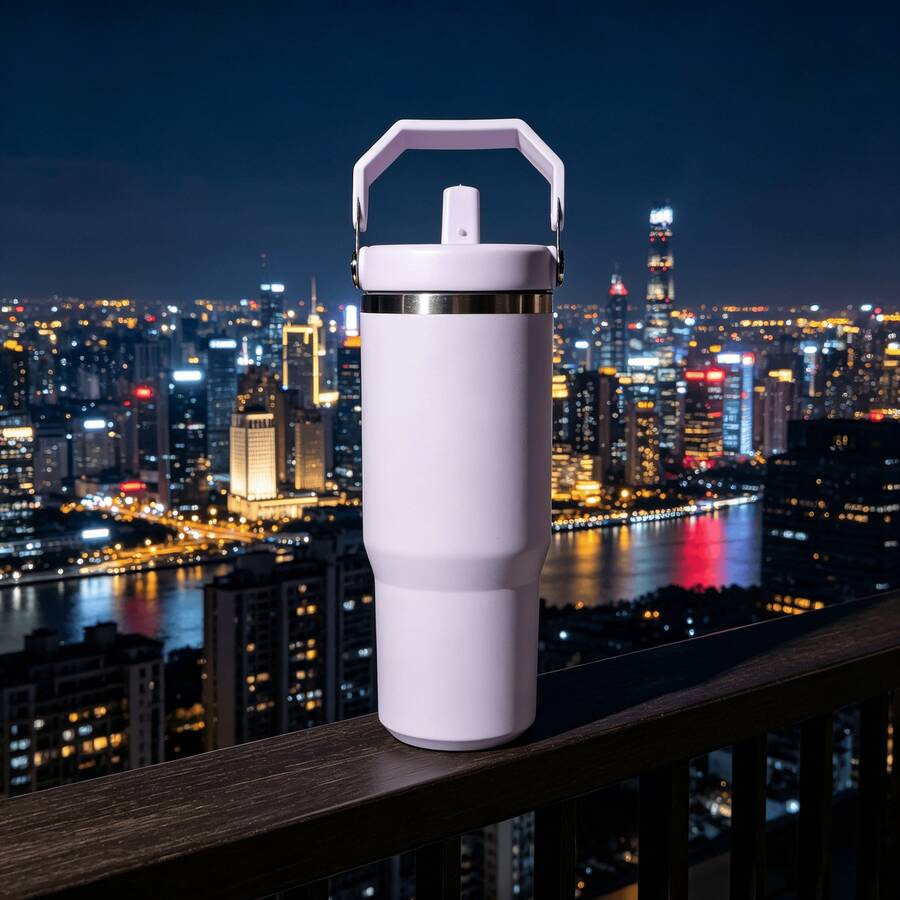 30oz IceFlow 2.0 Flip Straw Tumbler, Frost White, Insulated Stainless Steel Bottle With Handle, Twist-On Leak Resistant Lid, Cupholder Compatible Travel Cup - White - View 1