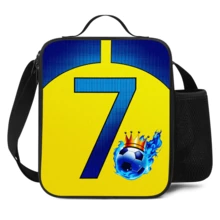 Lunchtasche mit Fußball-Muster und Roboter-Thema, isolierte weiche Lunchtasche, Schulanfang-Lunchtasche, Lunchbox, nicht für Lebensmittelkontakt, wiederverwendbare isolierte tragbare Lunchbox, Unisex, auslaufsichere Kühltasche, mit Wasserflaschenfach und Snackfach, ausgestattet mit verstellbarem Schultergurt und Handgriff - Vertikale Handtasche - Übersicht 11