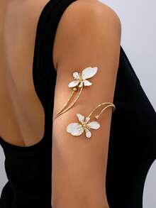 1pc Elegant Floral Pattern Women's Upper Arm Bracelet, Spring/Summer Bohemian Style Arm Cuff - Gold - View 6