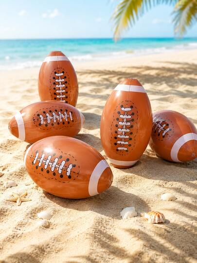 3pcs PVC Inflatable American Football Beach Balls, Classic Football Stitch Design Floating Balls, Summer Swimming Pool Beach Backyard Interactive Game Toys, Summer Vacation Beach Pool Party Gifts Sports Game Supplies, Sports Theme Party Decorations Photo Props