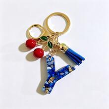 A-Z Resin Initial Keychain, Holiday Gift, Royal Blue Women's Key Chain, Cherry Tassel Car Key Chain Accessory, Gift, Car Decoration, Bag Charm, Cute Gothic Y2K Style For Campus - Royal Blue - View 14