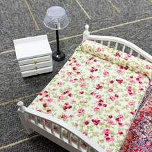 1 Set Mini European Modern Bed And Nightstand, 1:12 Scale Mini Dollhouse Bedroom Set With Floral Pattern, Cute BJD Model Accessories, Realistic Home Decor, Dollhouse Furniture, Miniature Home Scene DIY - Multicolor - View 1