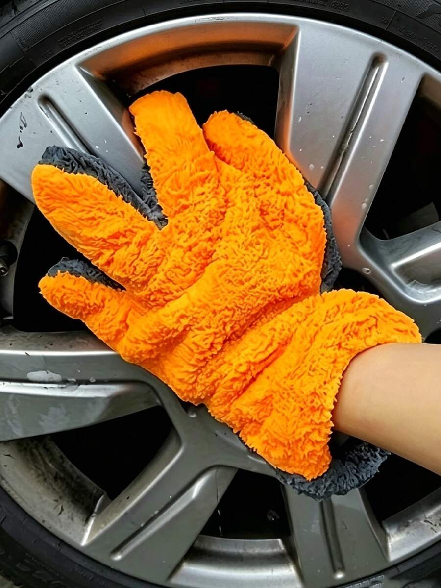 Coral Fleece Car Wash Mitt - Scratch-Free Microfiber, Reusable And Soft Absorbent Five-Finger Design, Suitable For Car Detailing, Dusting, Manual Cleaning Tool, Car Cleaning Accessories