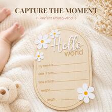 Wooden Hello World Newborn Welcome Sign Personalized Birth Announcement Board For Baby Name Gender Neutral Nursery & Hospital Photo Props - Hello World - View 3